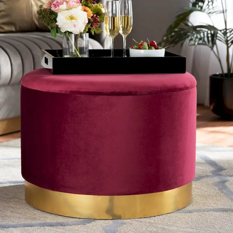 Velvet Upholstered Storage Ottoman with Lift-Up Lid