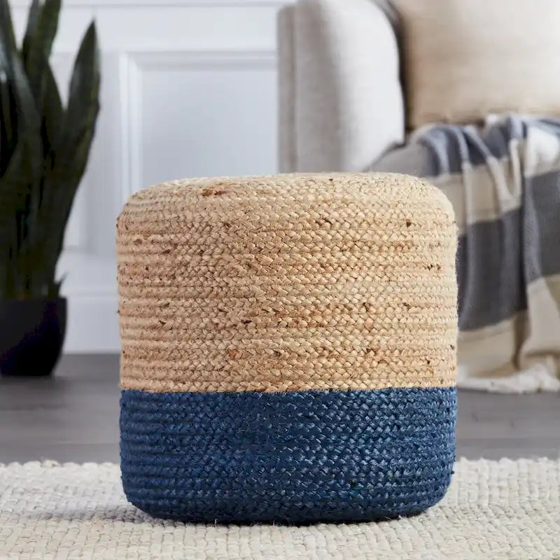 Round Ombre Jute Pouf Ottoman Foot Stool