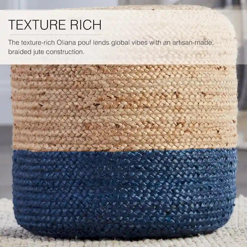 Round Ombre Jute Pouf Ottoman Foot Stool