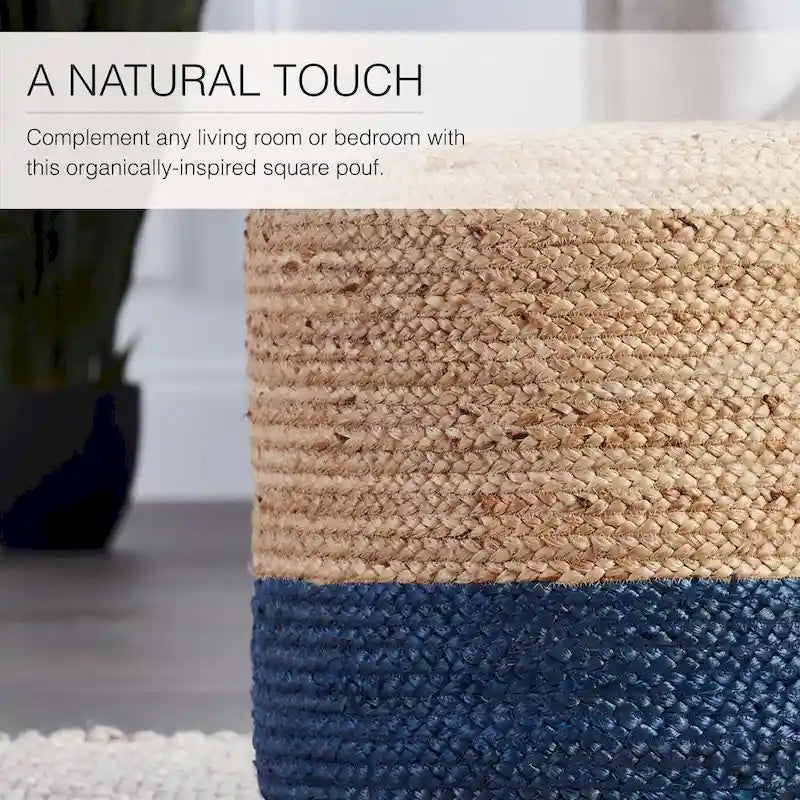 Round Ombre Jute Pouf Ottoman Foot Stool