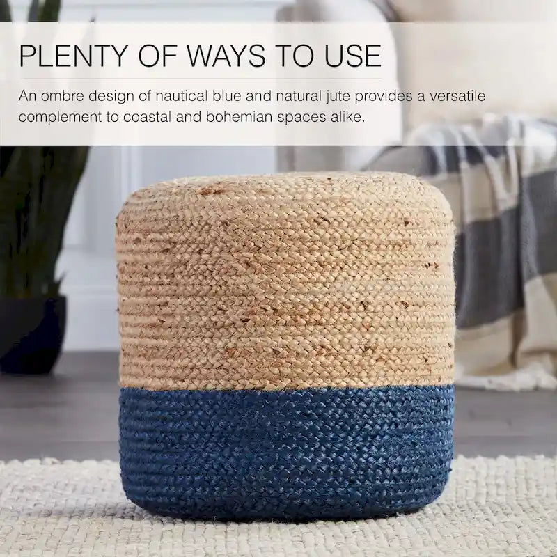 Round Ombre Jute Pouf Ottoman Foot Stool