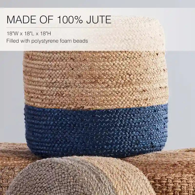 Round Ombre Jute Pouf Ottoman Foot Stool