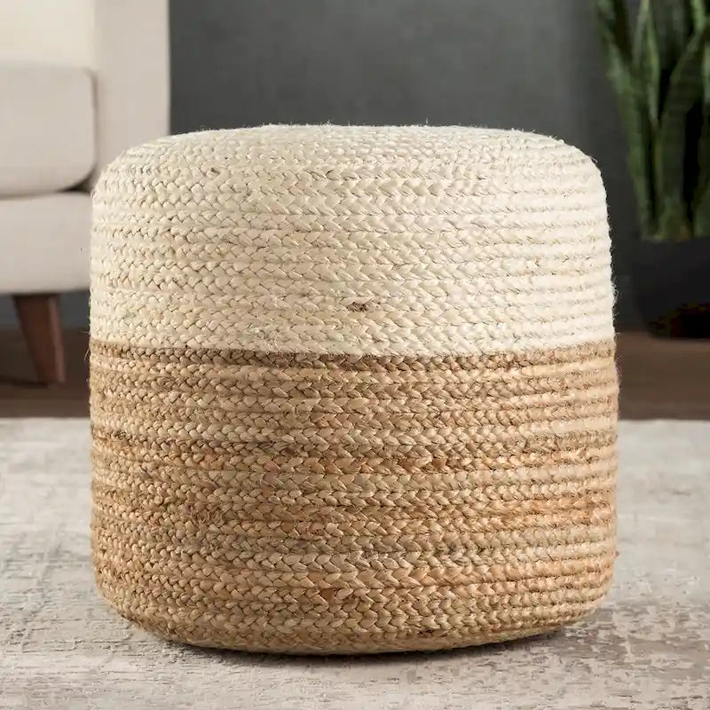 Round Ombre Jute Pouf Ottoman Foot Stool