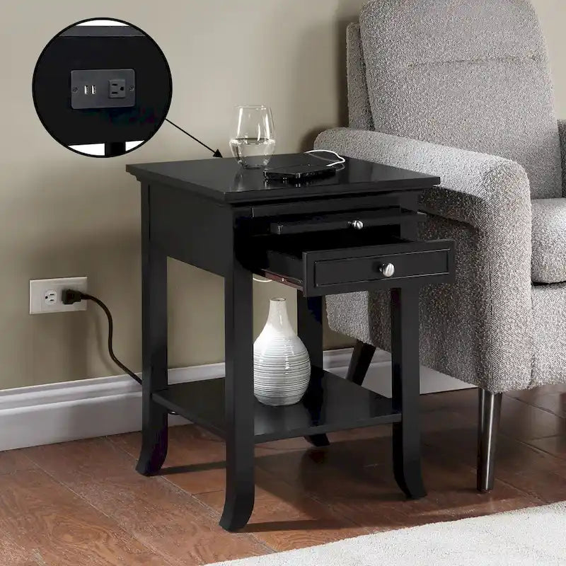 American Heritage Logan 1 Drawer End Table with Charging Station and Pull-Out Shelf
