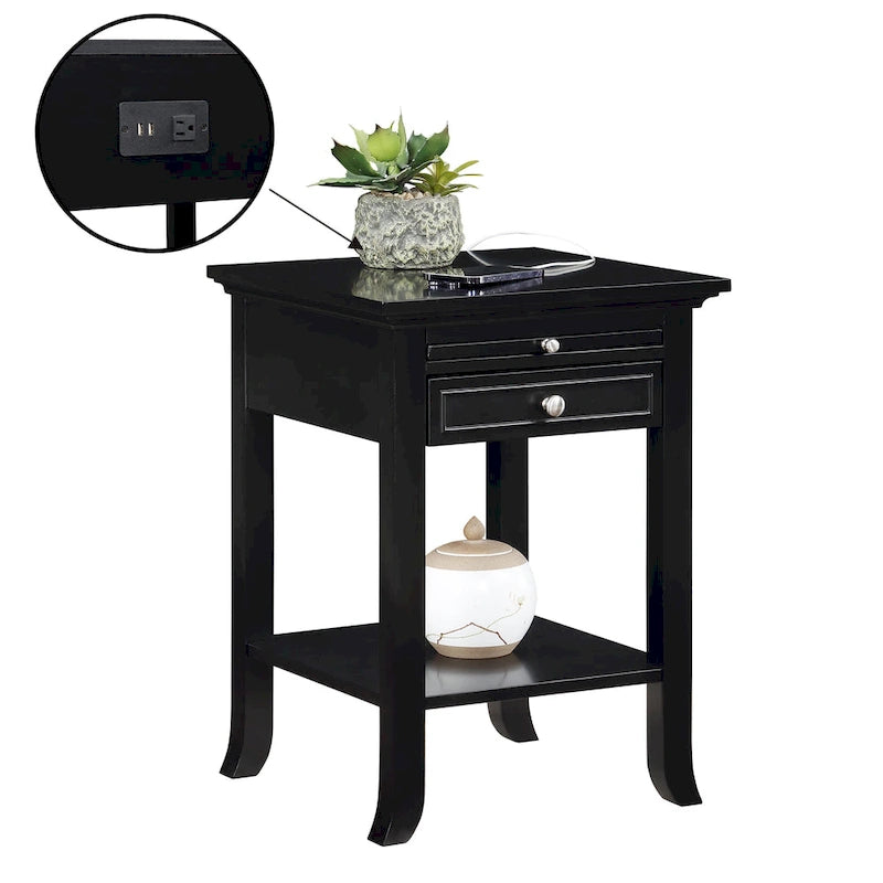 1 Drawer End Table with Charging Station and Pull-Out Shelf