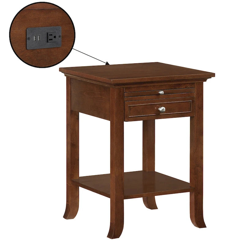 1 Drawer End Table with Charging Station and Pull-Out Shelf