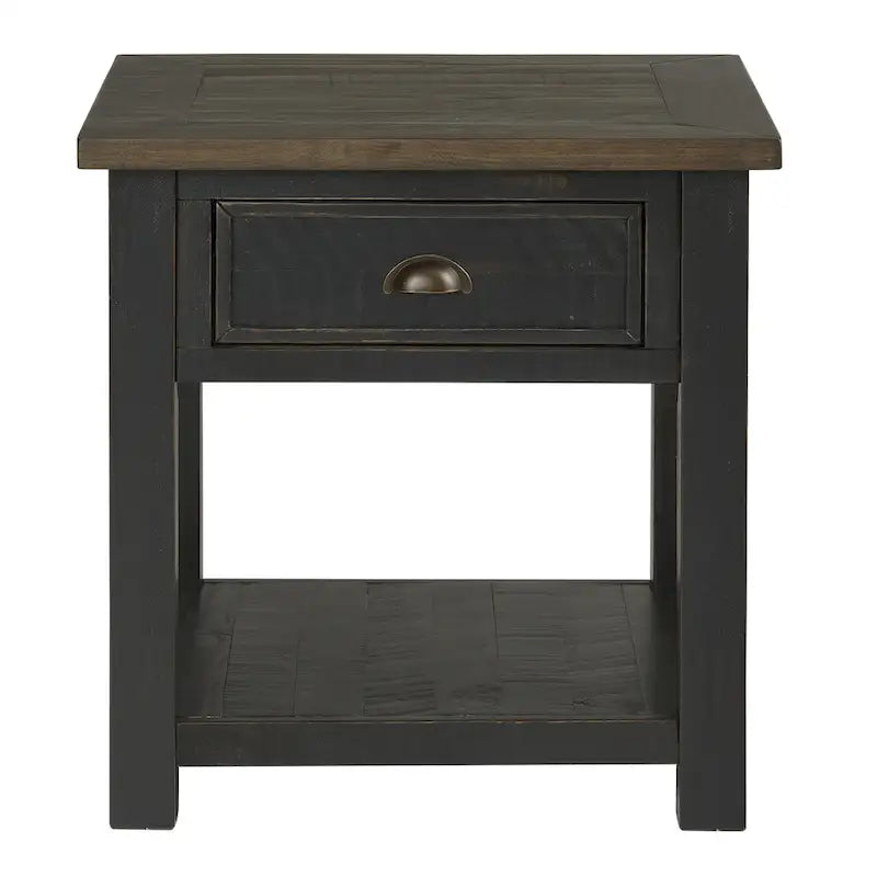 Solid Wood End Table with Drawer and Shelf