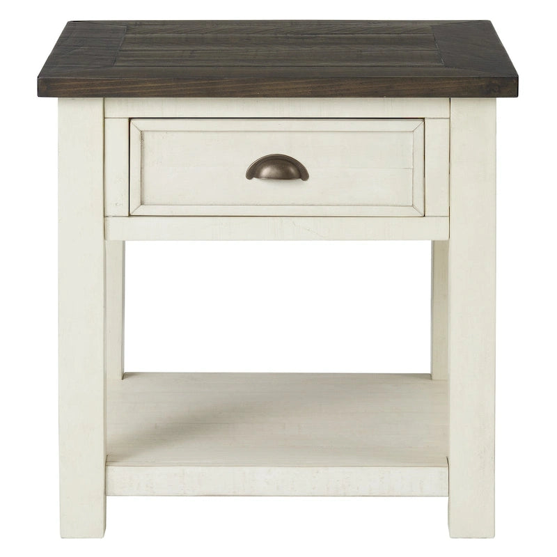 Solid Wood End Table with Drawer and Shelf