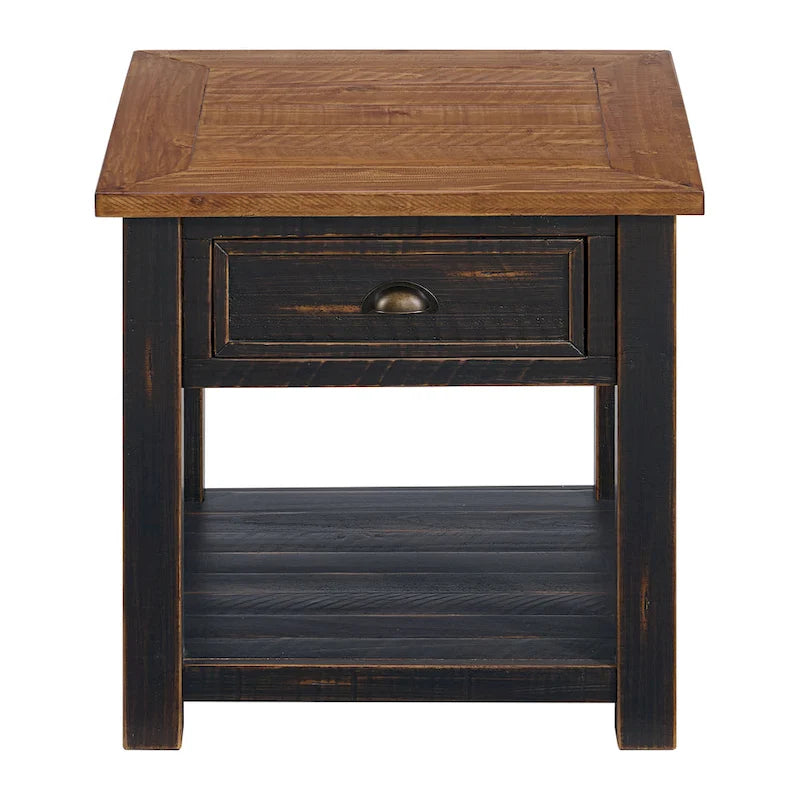 Solid Wood End Table with Drawer and Shelf