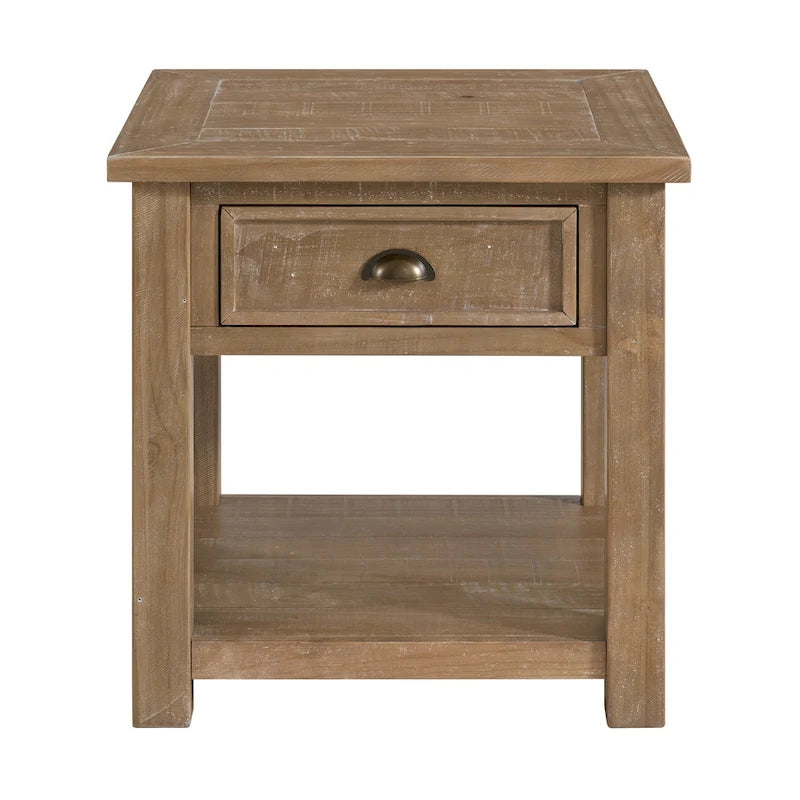 Solid Wood End Table with Drawer and Shelf
