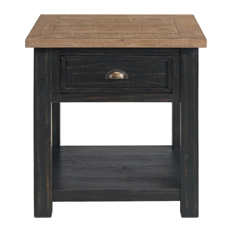 Solid Wood End Table with Drawer and Shelf