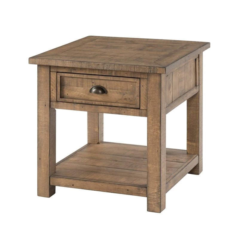 Solid Wood End Table with Drawer and Shelf