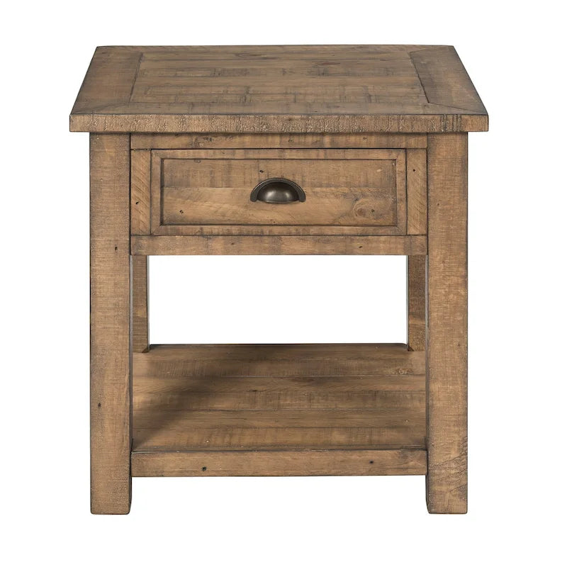 Solid Wood End Table with Drawer and Shelf