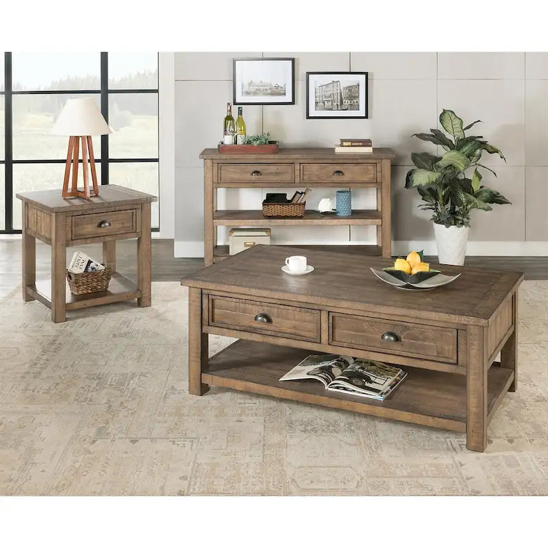 Solid Wood End Table with Drawer and Shelf