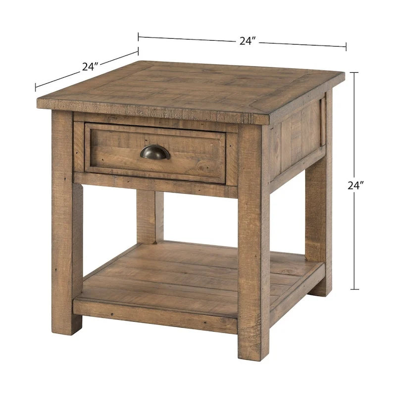 Solid Wood End Table with Drawer and Shelf