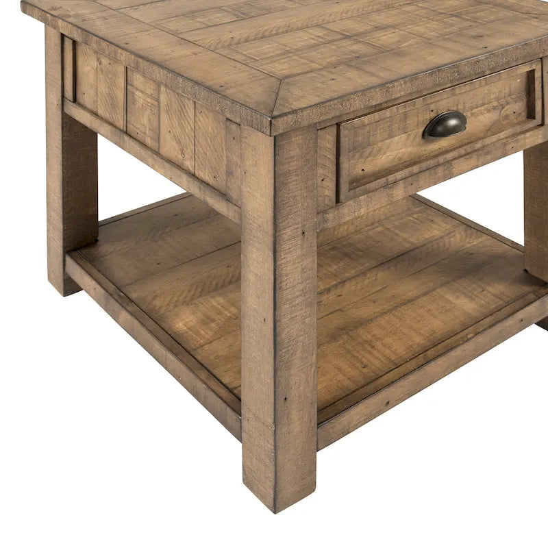 Solid Wood End Table with Drawer and Shelf