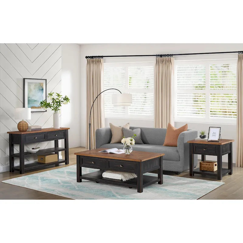 Solid Wood End Table with Drawer and Shelf