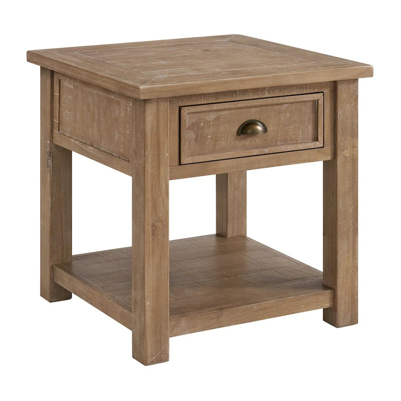 Solid Wood End Table with Drawer and Shelf