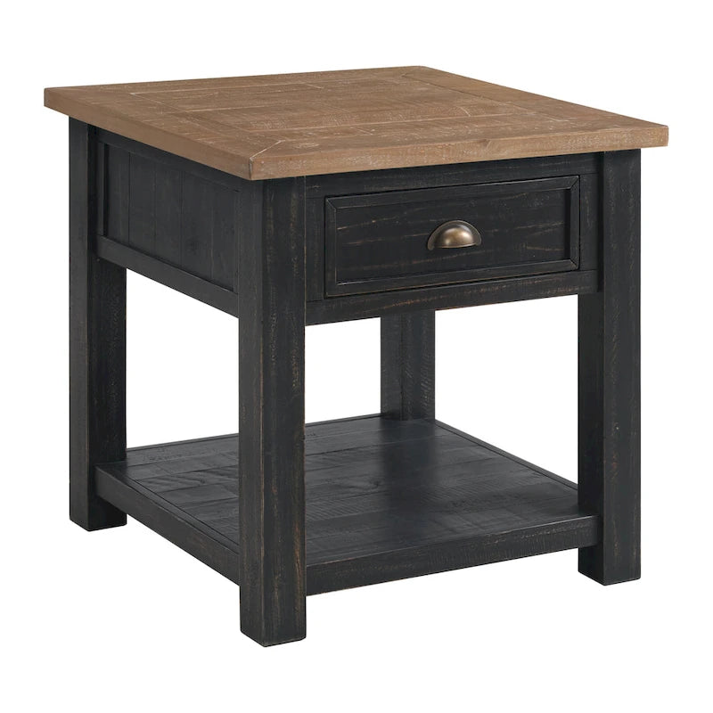 Solid Wood End Table with Drawer and Shelf