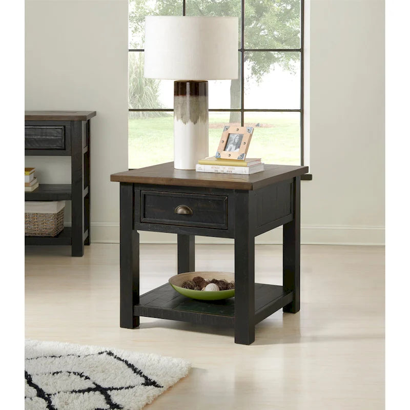 Solid Wood End Table with Drawer and Shelf