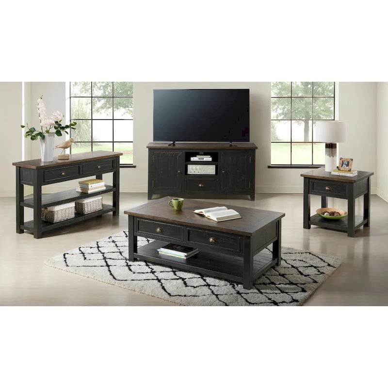 Solid Wood End Table with Drawer and Shelf