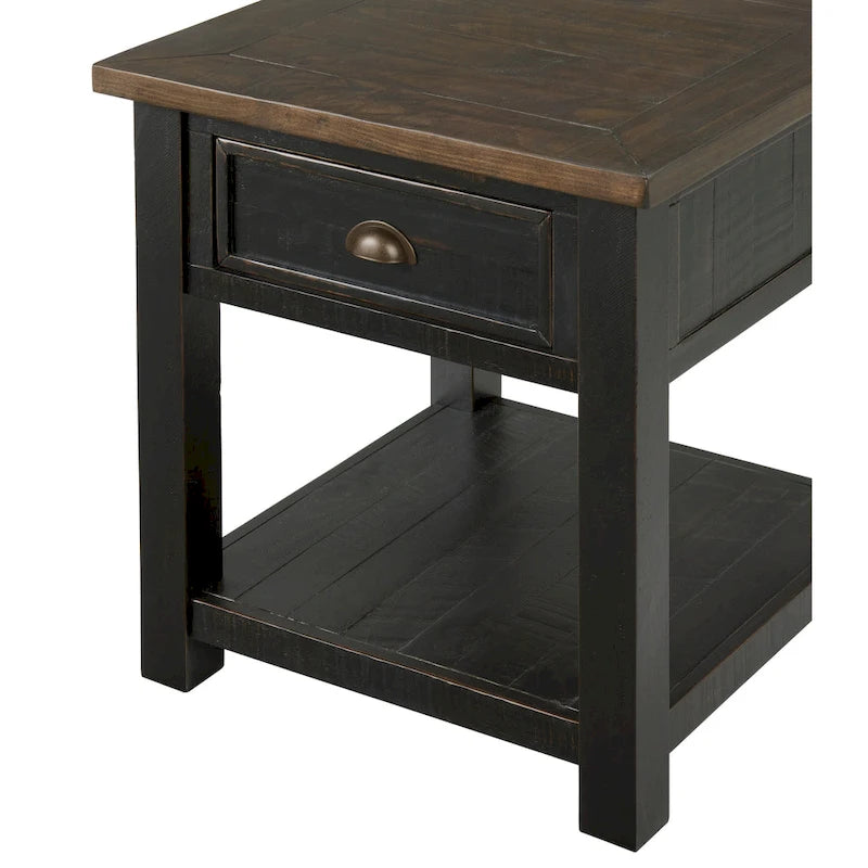 Solid Wood End Table with Drawer and Shelf