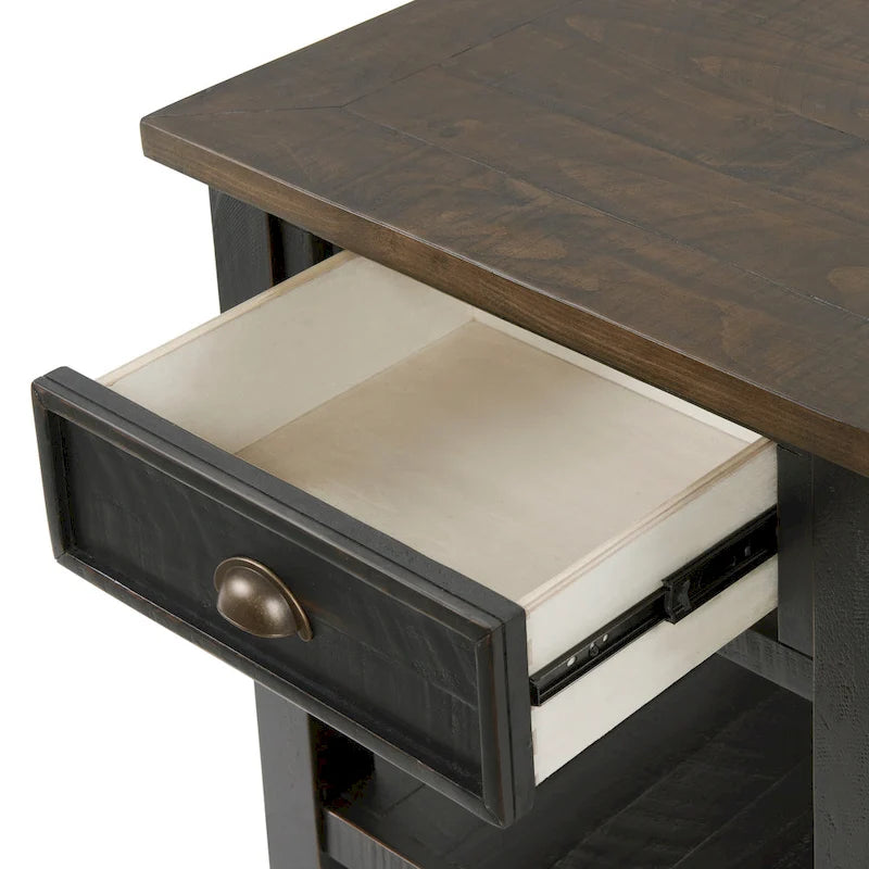 Solid Wood End Table with Drawer and Shelf