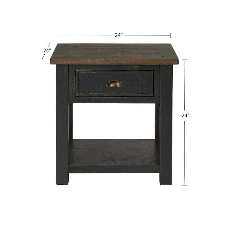 Solid Wood End Table with Drawer and Shelf