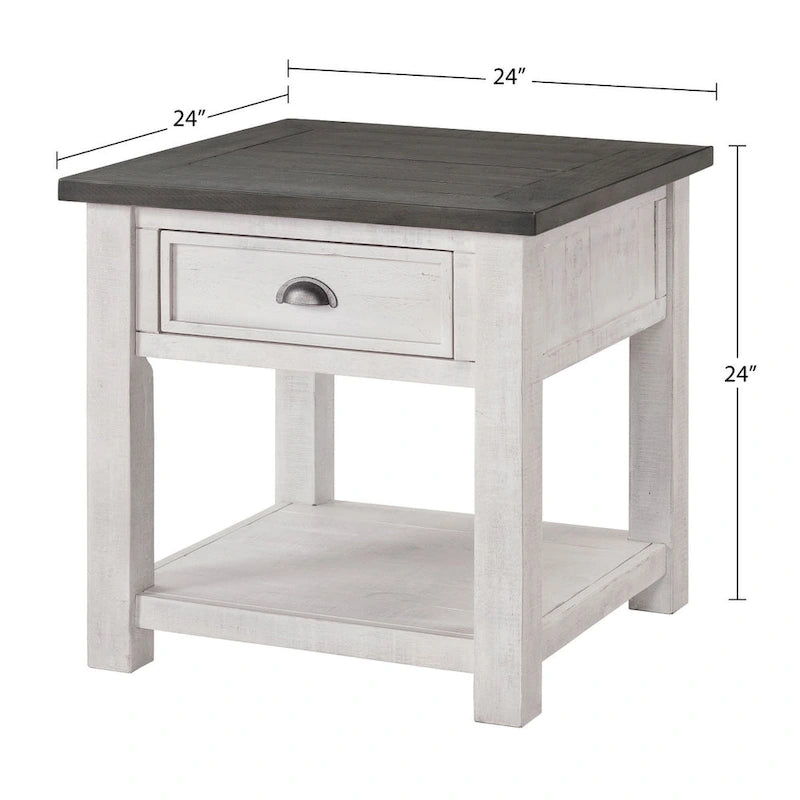 Solid Wood End Table with Drawer and Shelf