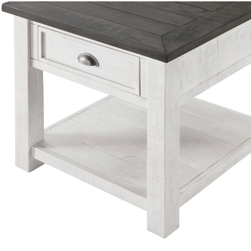 Solid Wood End Table with Drawer and Shelf