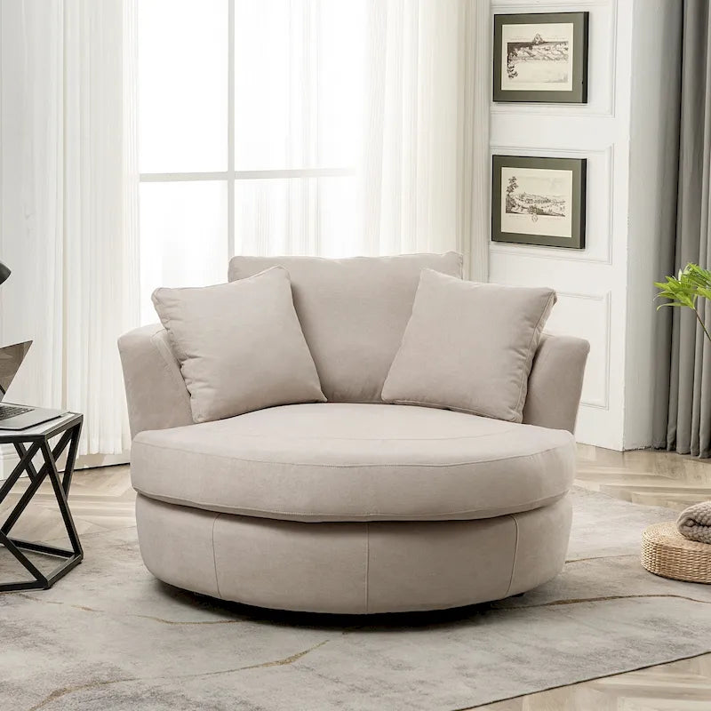 54 Wide Elegant Round Swivel Barrel Chair, Chair and a Half