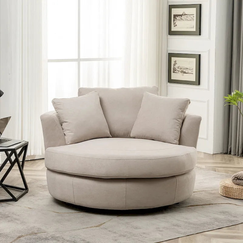 54 Wide Elegant Round Swivel Barrel Chair, Chair and a Half