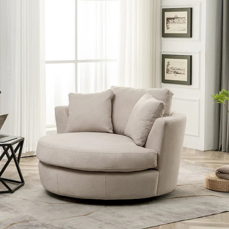 54 Wide Elegant Round Swivel Barrel Chair, Chair and a Half