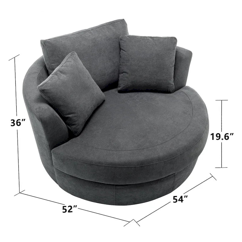 54 Wide Elegant Round Swivel Barrel Chair, Chair and a Half