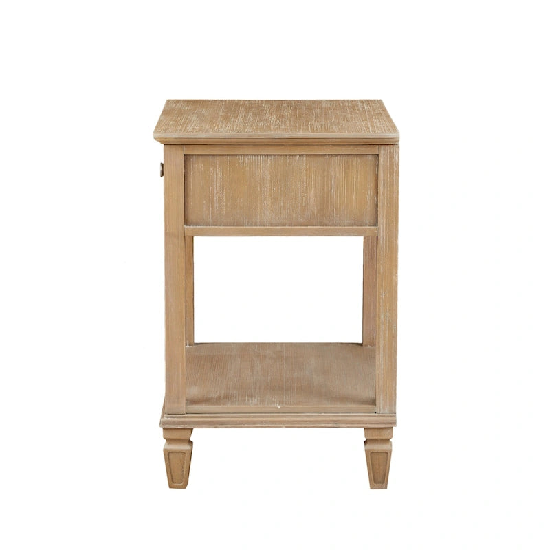 Light Natural Bedside Table with Drawer and Shelf