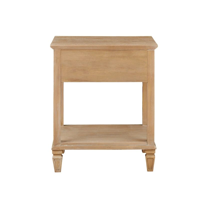Light Natural Bedside Table with Drawer and Shelf
