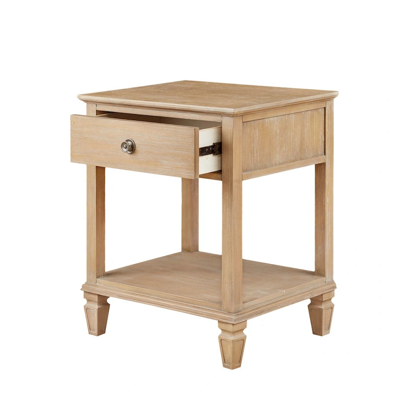Light Natural Bedside Table with Drawer and Shelf