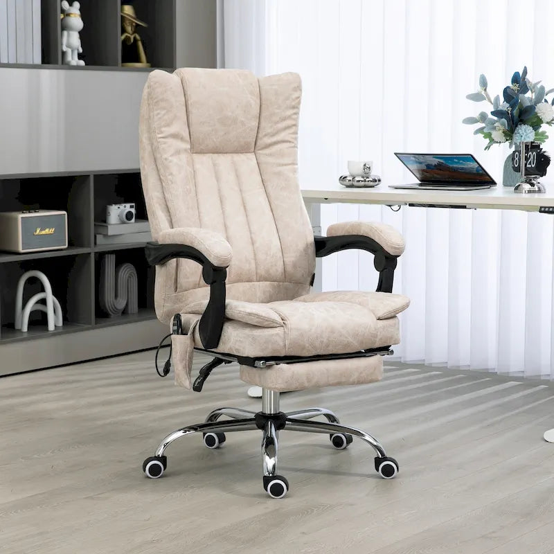 Massage Office Chair with 6 Vibration Points, Heated High Back Recliner with Adjustable Height and Swivel Wheels