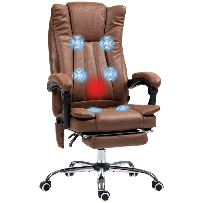 Massage Office Chair with 6 Vibration Points, Heated High Back Recliner with Adjustable Height and Swivel Wheels