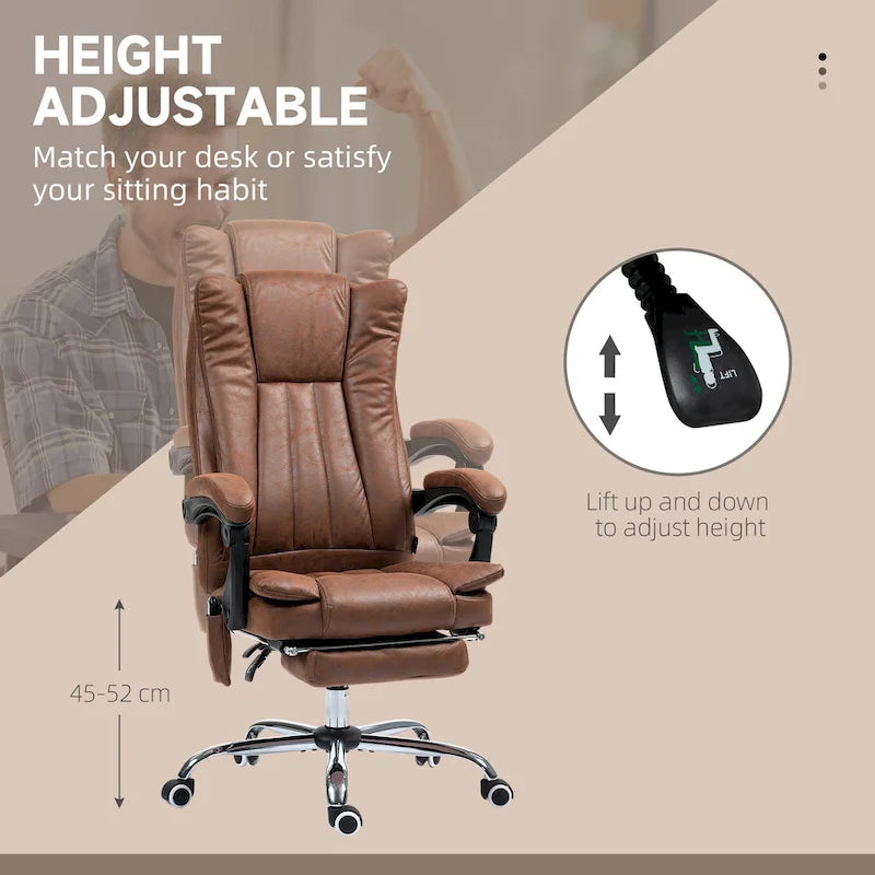 Massage Office Chair with 6 Vibration Points, Heated High Back Recliner with Adjustable Height and Swivel Wheels