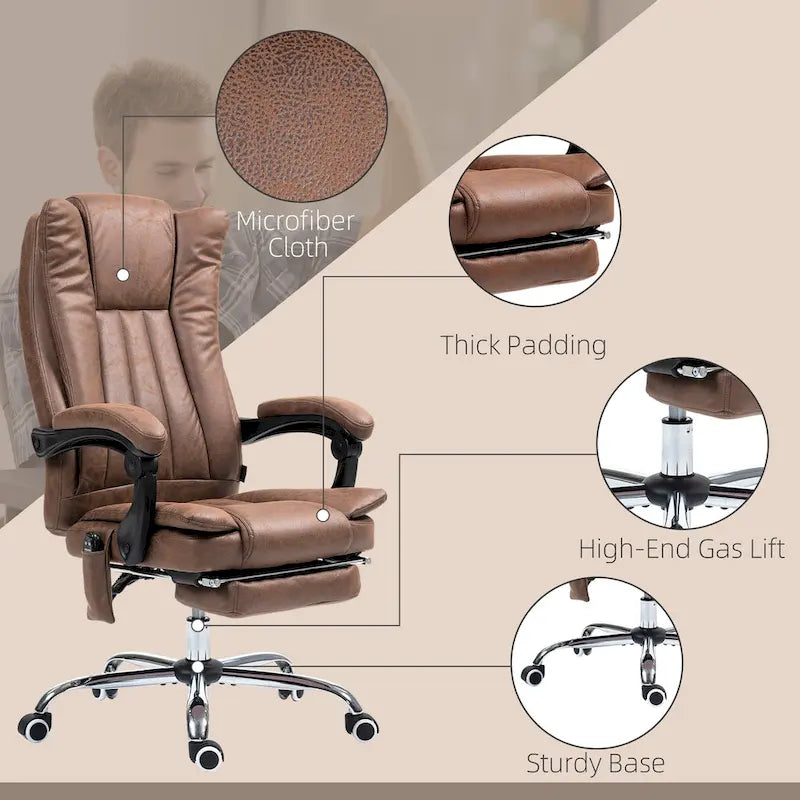 Massage Office Chair with 6 Vibration Points, Heated High Back Recliner with Adjustable Height and Swivel Wheels