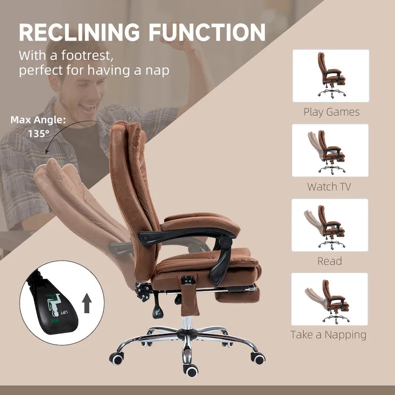 Massage Office Chair with 6 Vibration Points, Heated High Back Recliner with Adjustable Height and Swivel Wheels
