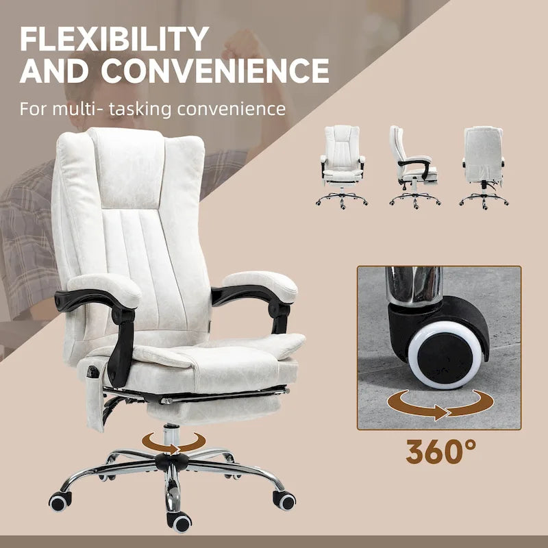 Massage Office Chair with 6 Vibration Points, Heated High Back Recliner with Adjustable Height and Swivel Wheels