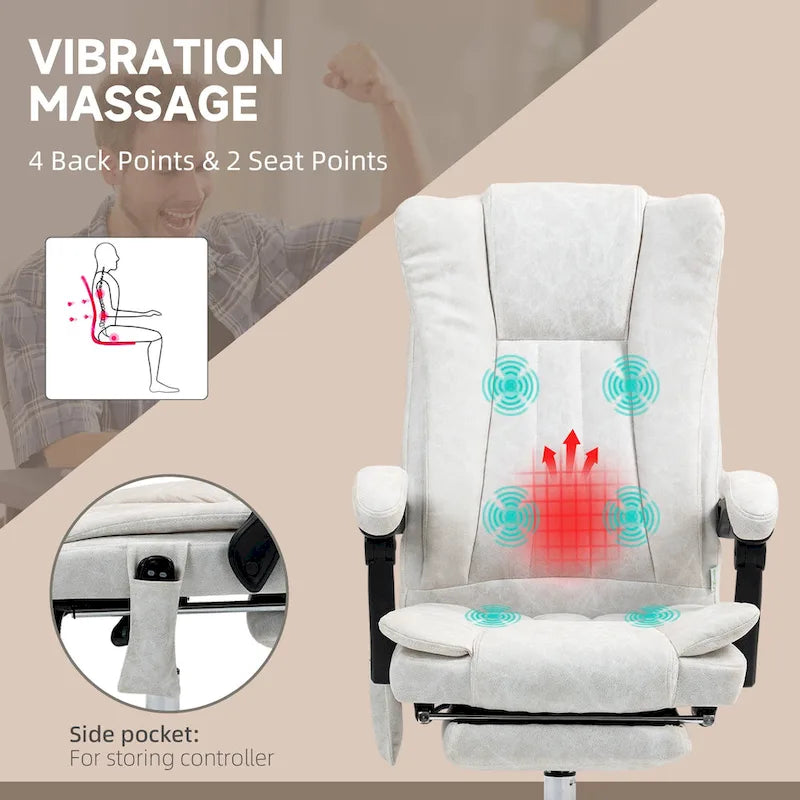 Massage Office Chair with 6 Vibration Points, Heated High Back Recliner with Adjustable Height and Swivel Wheels