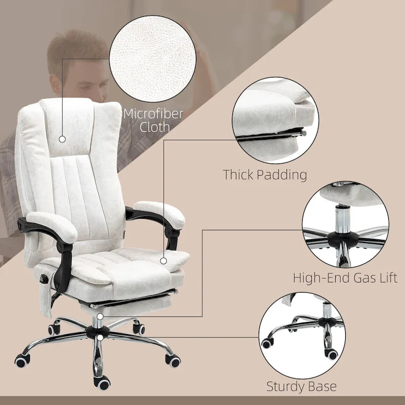 Massage Office Chair with 6 Vibration Points, Heated High Back Recliner with Adjustable Height and Swivel Wheels