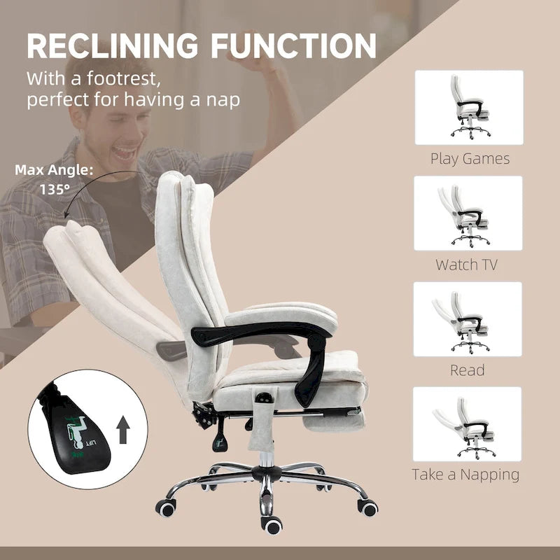 Massage Office Chair with 6 Vibration Points, Heated High Back Recliner with Adjustable Height and Swivel Wheels