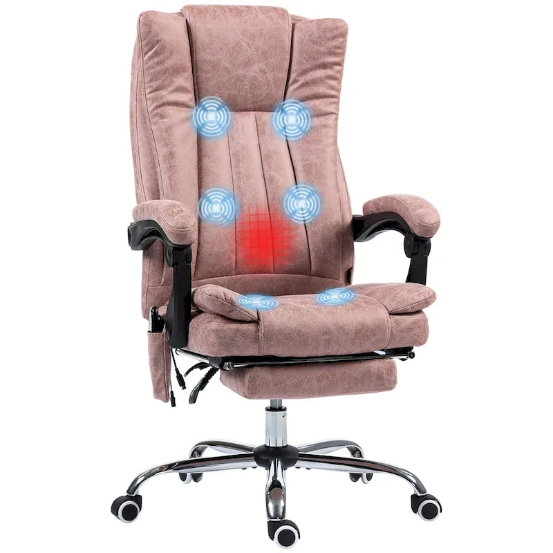 Massage Office Chair with 6 Vibration Points, Heated High Back Recliner with Adjustable Height and Swivel Wheels