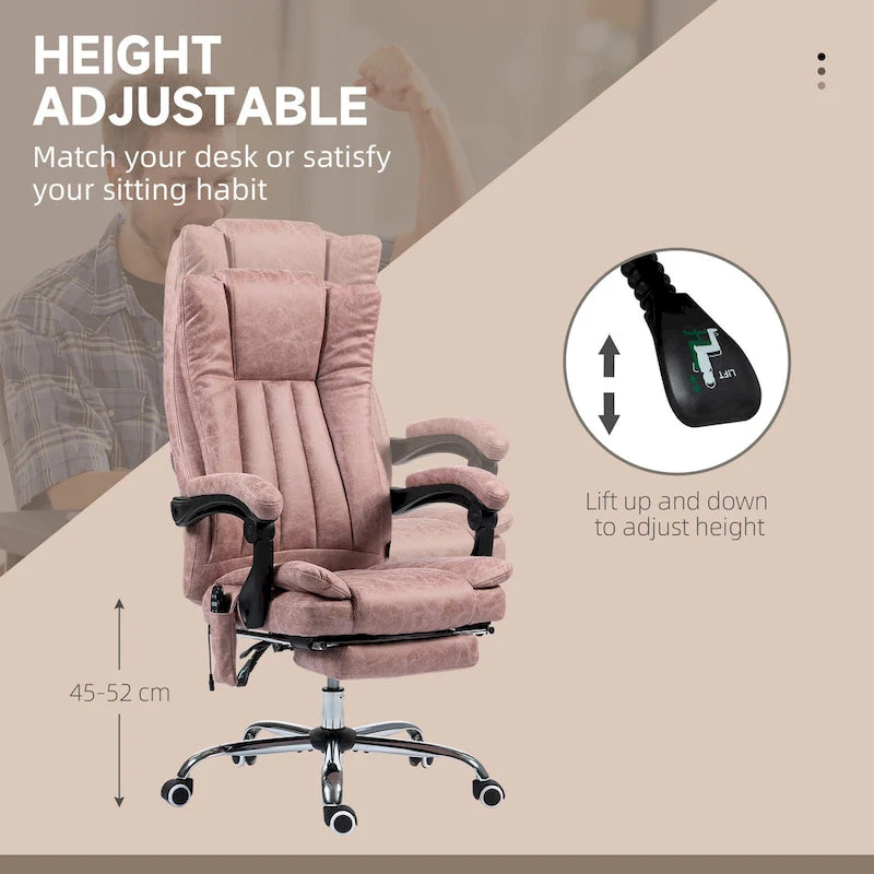 Massage Office Chair with 6 Vibration Points, Heated High Back Recliner with Adjustable Height and Swivel Wheels