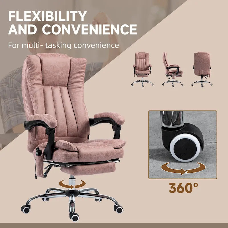 Massage Office Chair with 6 Vibration Points, Heated High Back Recliner with Adjustable Height and Swivel Wheels