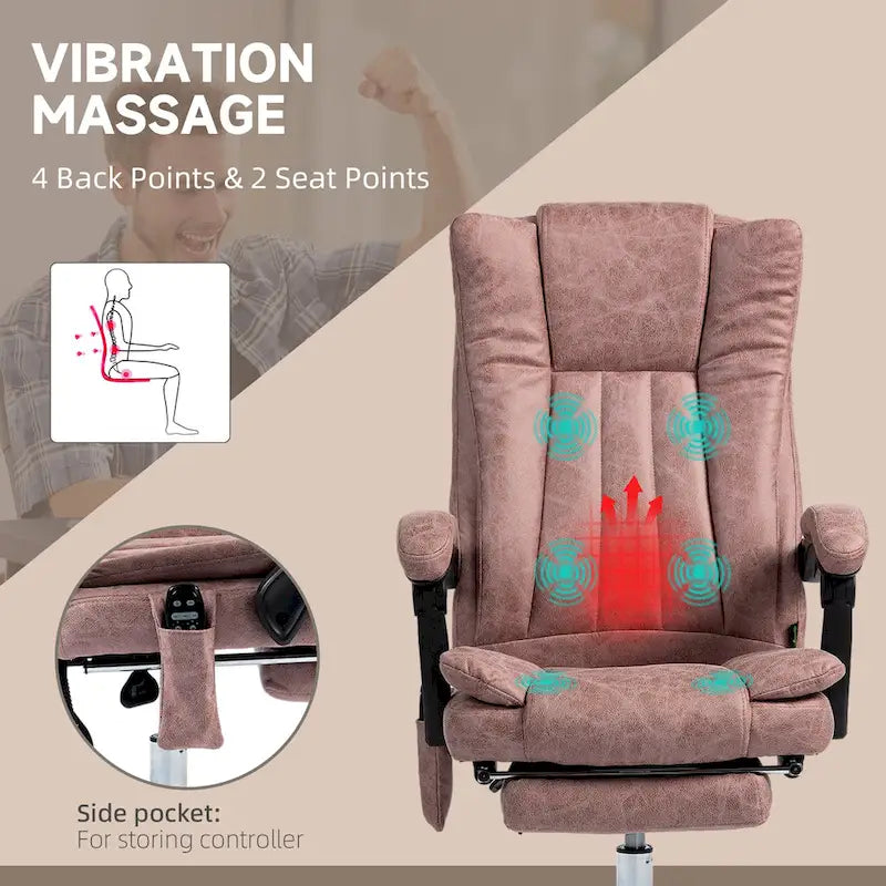 Massage Office Chair with 6 Vibration Points, Heated High Back Recliner with Adjustable Height and Swivel Wheels